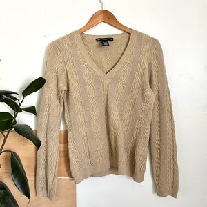 Vintage Beige Gold V-neck Sweater